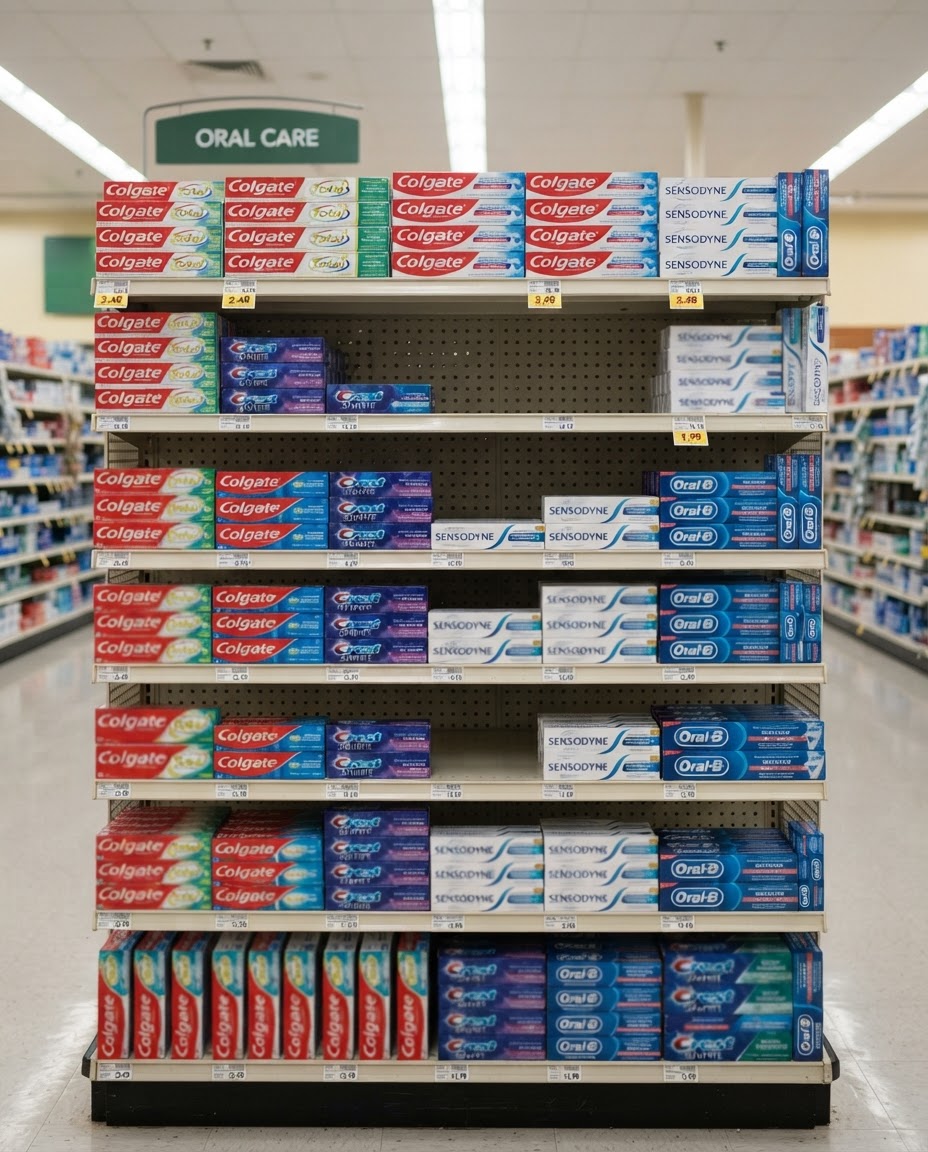 Supermarket oral care shelf with AI detection boxes